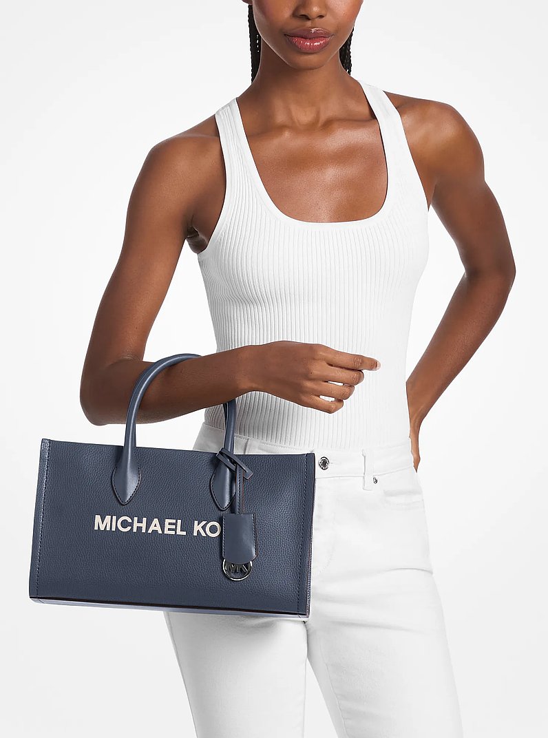 Mirella Medium Pebbled Leather Satchel (NAVY)