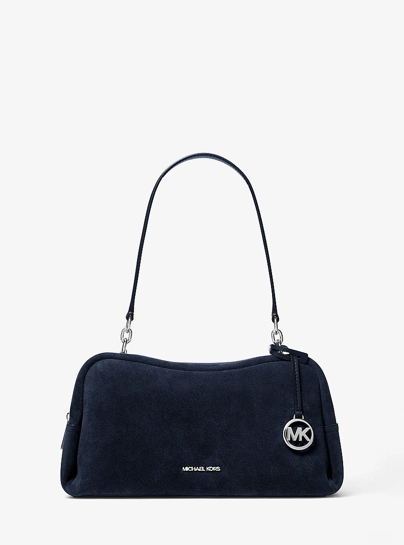 Cecily Medium Suede Shoulder Bag (NAVY)
