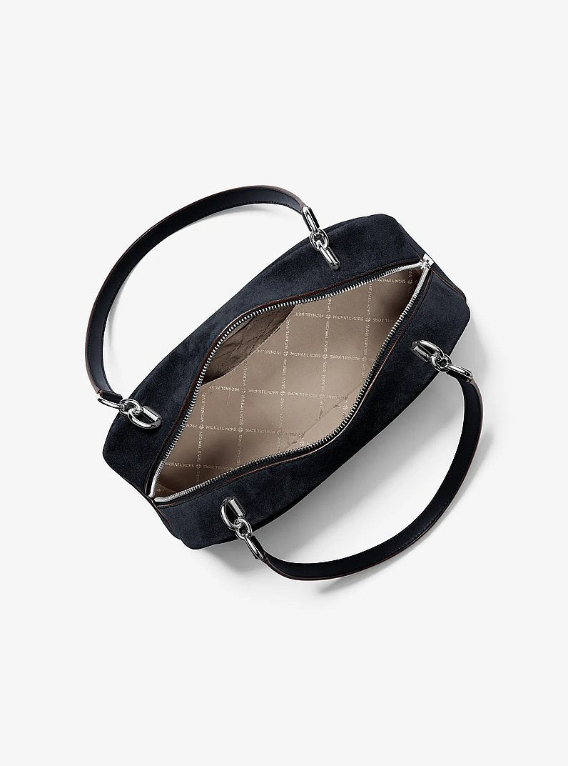 Cecily Medium Suede Shoulder Bag (NAVY)