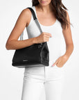 Christina Medium Pebbled Leather Messenger Bag (BLACK)