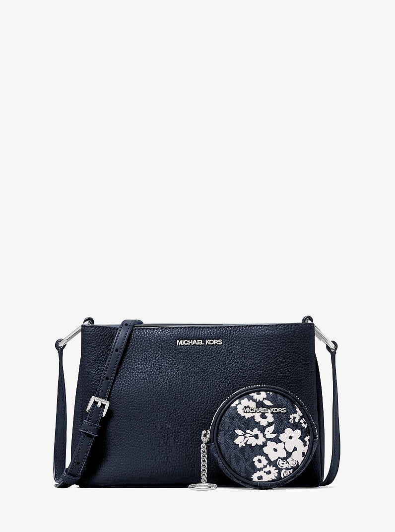 Trisha Pebbled Leather Crossbody Bag With Printed Signature Logo Pouch (NAVY)
