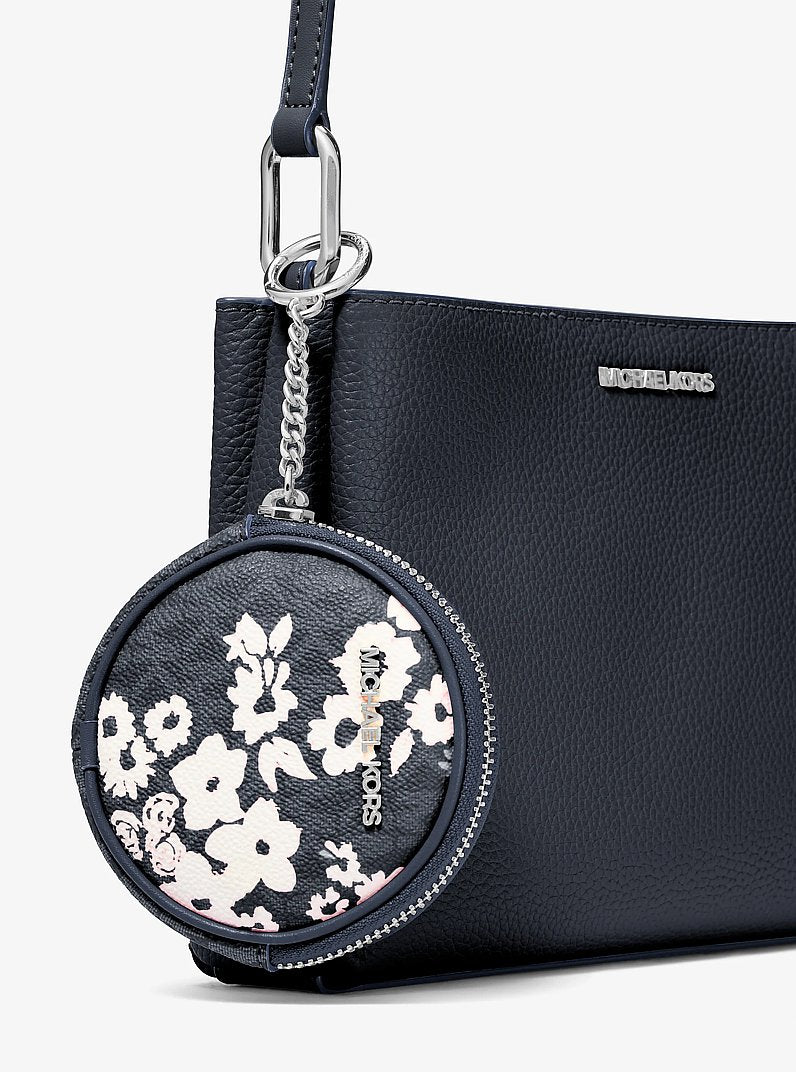 Trisha Pebbled Leather Crossbody Bag With Printed Signature Logo Pouch (NAVY)