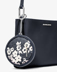 Trisha Pebbled Leather Crossbody Bag With Printed Signature Logo Pouch (NAVY)