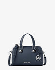 Grayson Small Pebbled Leather Duffel Crossbody Bag (NAVY)