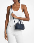 Grayson Small Pebbled Leather Duffel Crossbody Bag (NAVY)