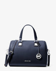 Grayson Medium Pebbled Leather Duffel Crossbody Bag (NAVY)