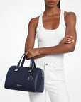 Grayson Medium Pebbled Leather Duffel Crossbody Bag (NAVY)