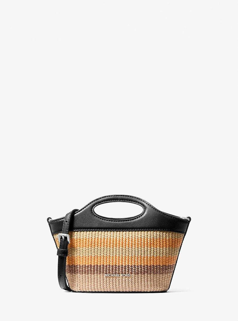 Tatum Small Striped Woven Crossbody Bag (BLACK)