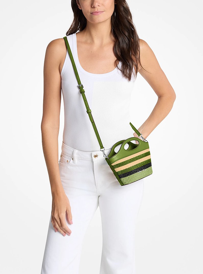 Tatum Small Striped Woven Crossbody Bag (LIME)