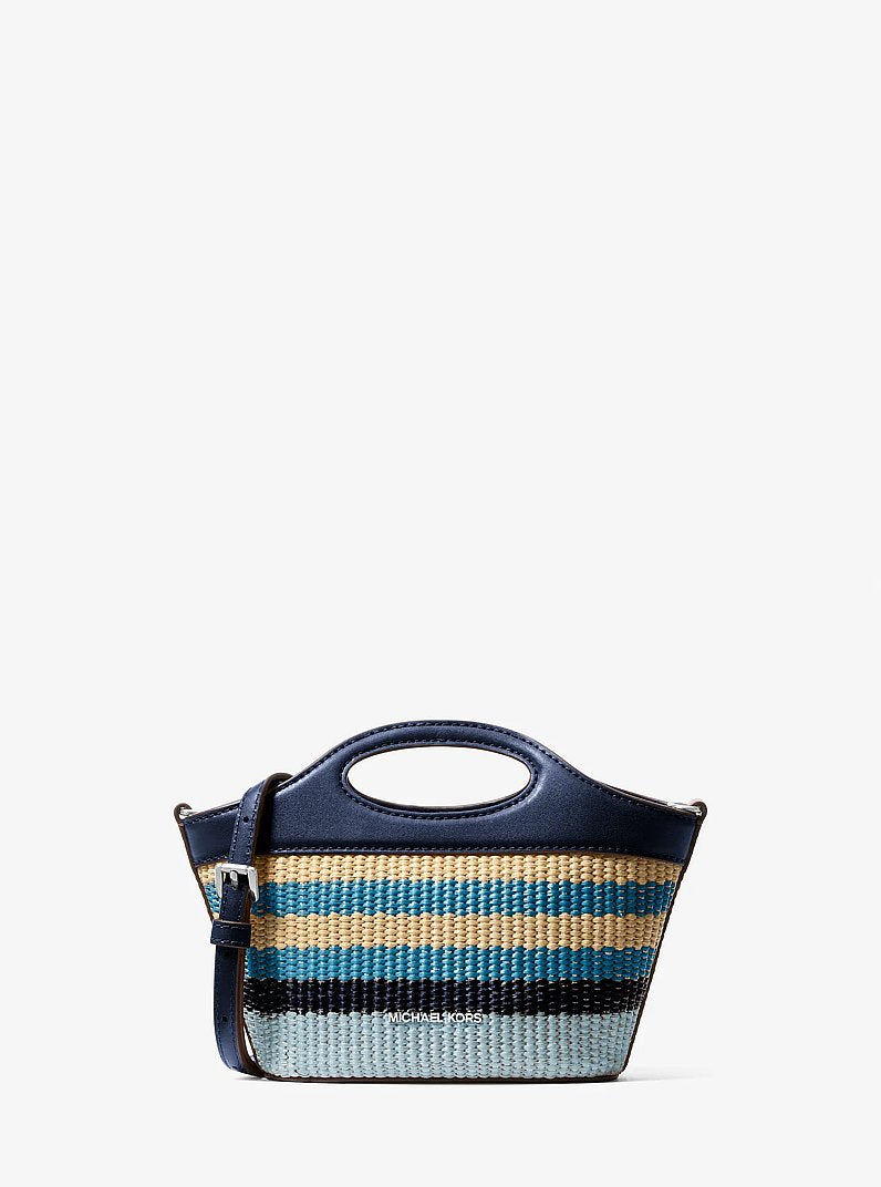 Tatum Small Striped Woven Crossbody Bag (NAVY)