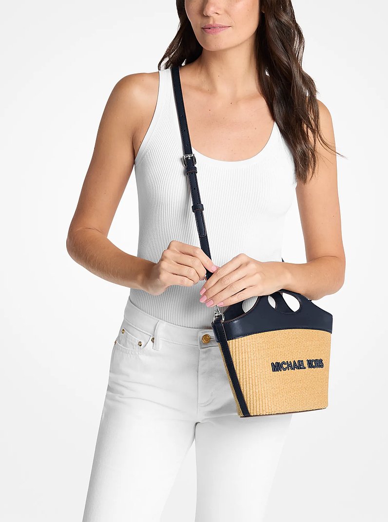 Tatum Medium Woven Convertible Crossbody Bag (NAVY)