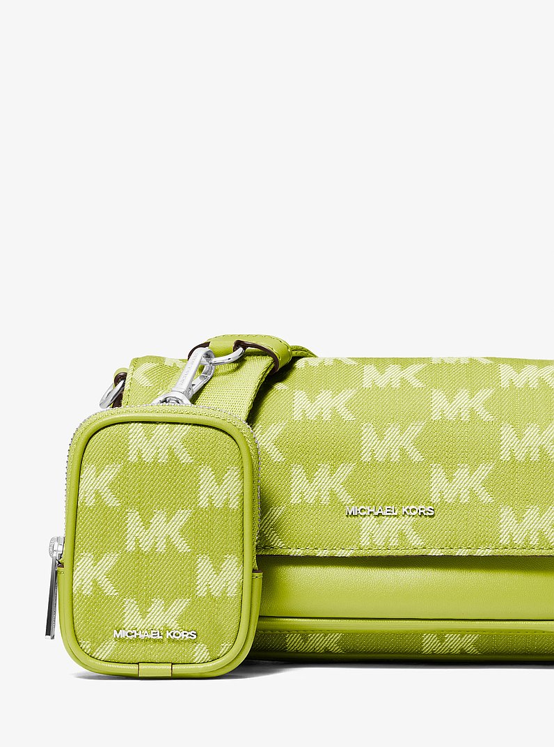 Jet Set Travel Small Logo Jacquard Denim Crossbody Bag With Pouch (LIME)