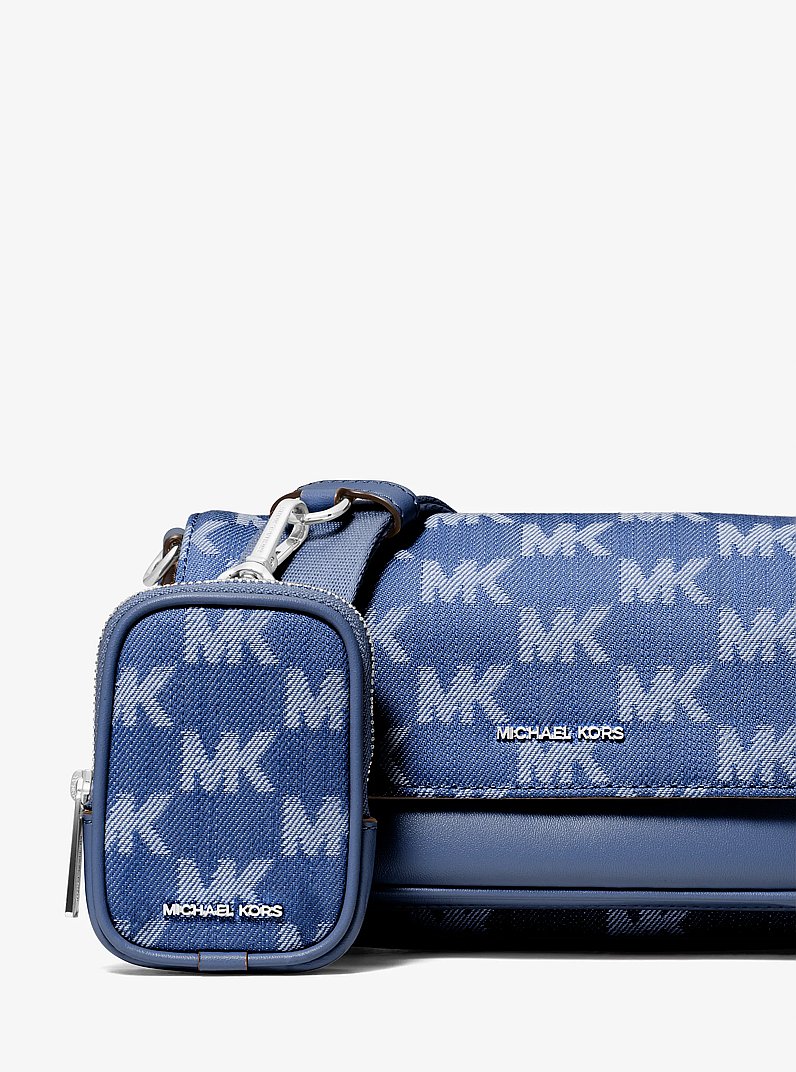 Jet Set Travel Small Logo Jacquard Denim Crossbody Bag With Pouch (DENIM)