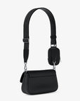 Jet Set Travel Small Pebbled Leather Crossbody Bag With Pouch (BLACK)