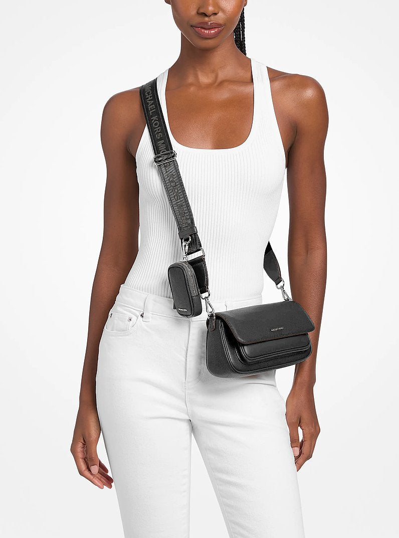 Jet Set Travel Small Pebbled Leather Crossbody Bag With Pouch (BLACK)