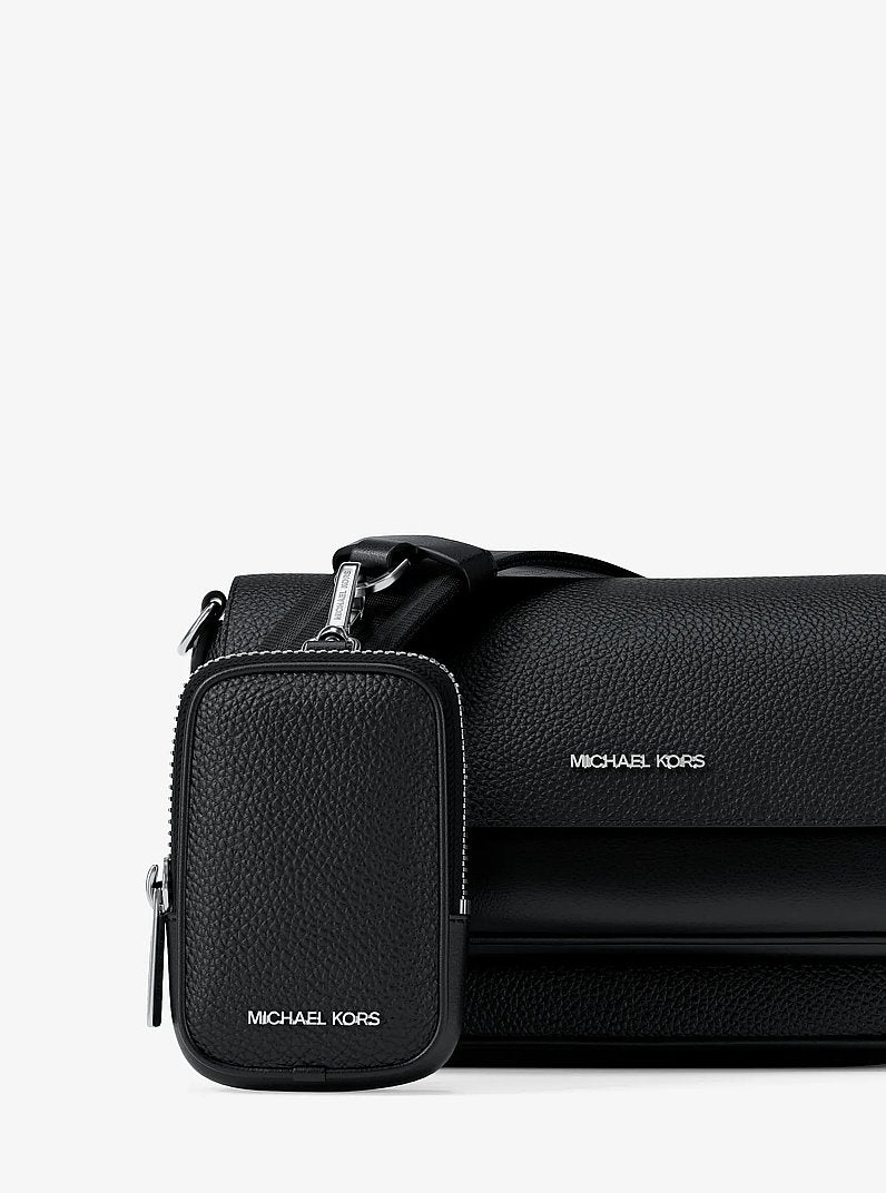 Jet Set Travel Small Pebbled Leather Crossbody Bag With Pouch (BLACK)