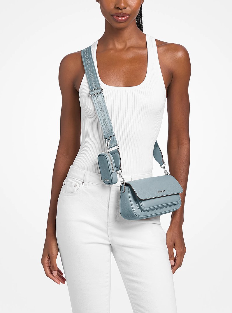 Jet Set Travel Small Pebbled Leather Crossbody Bag With Pouch (PALE OCEAN)
