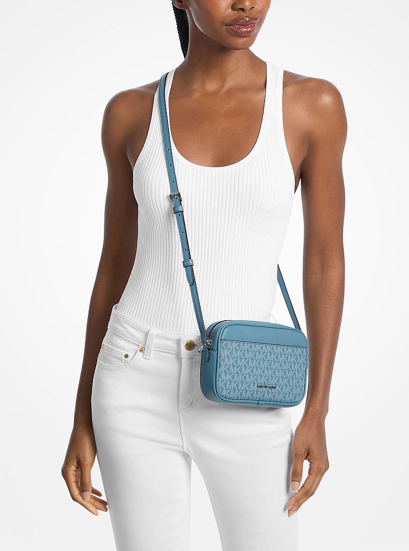 Jet Set Travel Small Signature Logo Camera Crossbody Bag (DENIM)