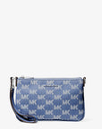 Jet Set Travel Small Logo Jacquard Denim Wristlet (DENIM)