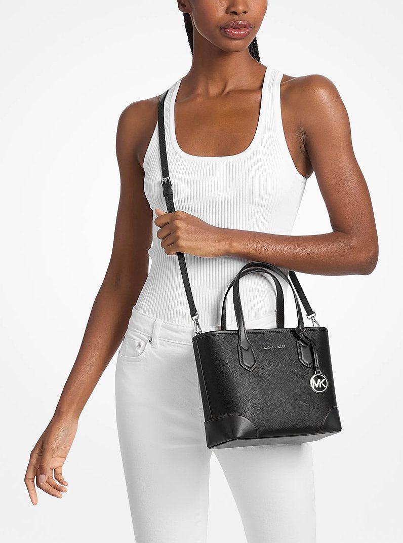 Eva Extra-Small Saffiano Leather Convertible Tote Bag (BLACK)
