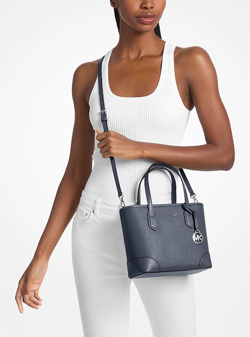 Eva Extra-Small Saffiano Leather Convertible Tote Bag (NAVY)