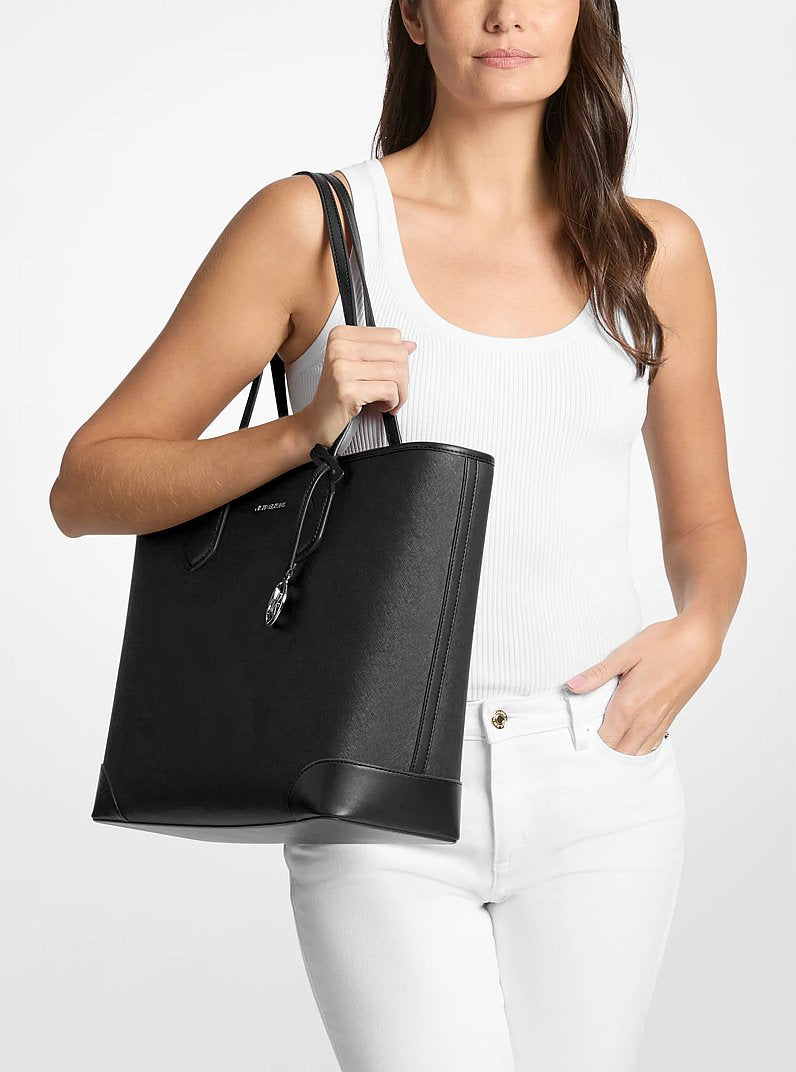 Eva Large Saffiano Leather Tote Bag (BLACK)