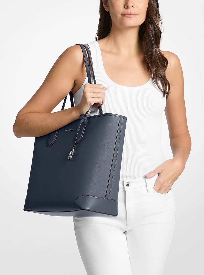 Eva Large Saffiano Leather Tote Bag (NAVY)