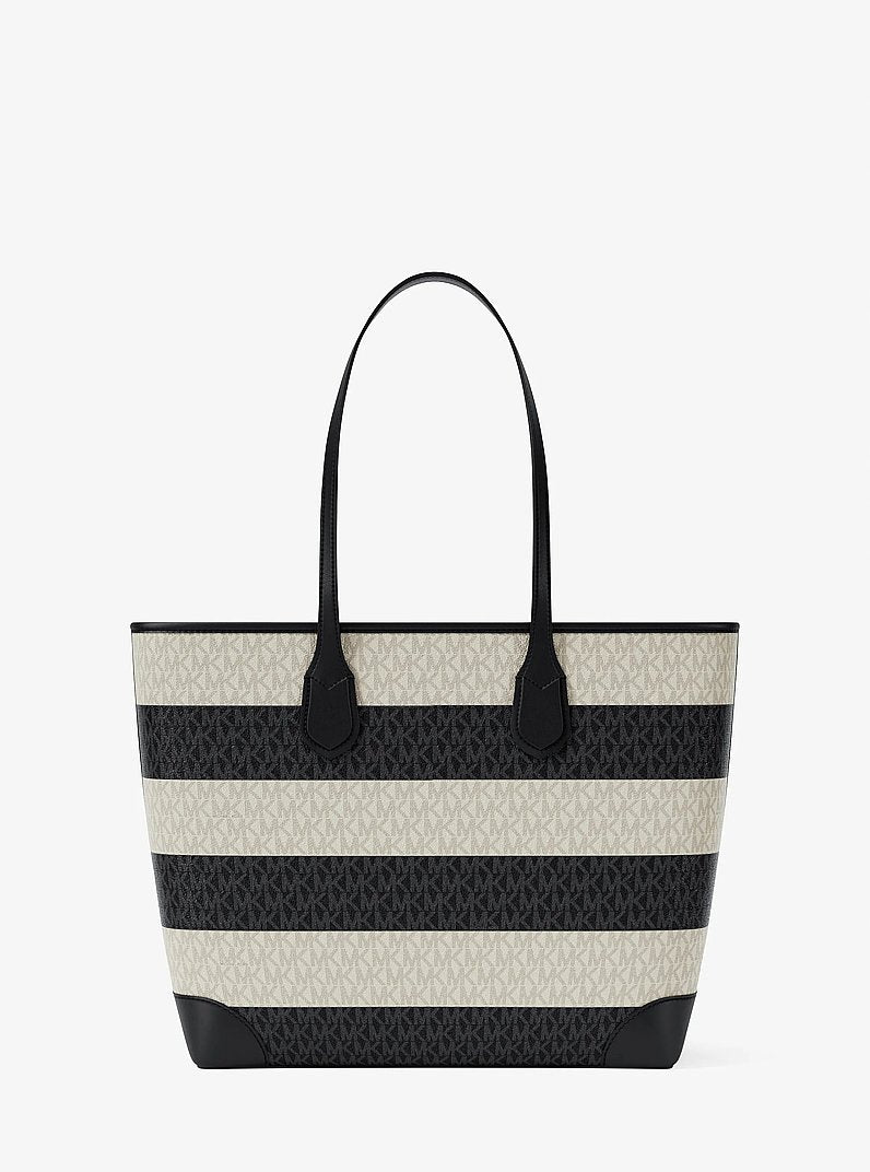 Eva Large Striped Signature Logo Tote Bag (BLACK)