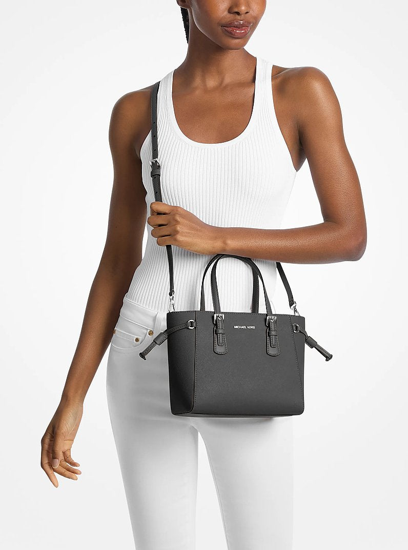 Voyager Extra-Small Pebbled Leather Convertible Crossbody Bag (BLACK)