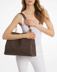 Christina Large Signature Logo Shoulder Bag (BROWN)