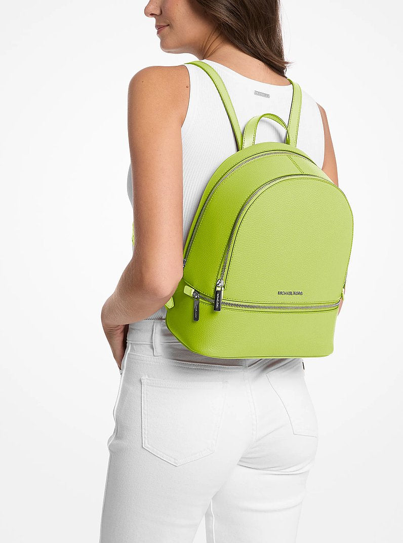 Rhea Medium Pebbled Leather Backpack (LIME)