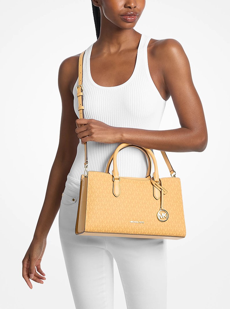 Arden Medium Signature Logo Top-Zip Satchel (HONEYWHEAT)