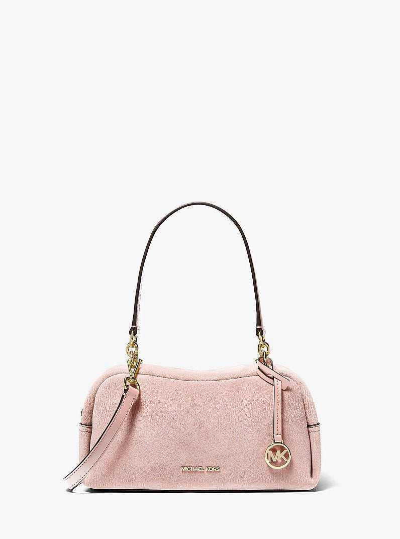 Cecily Small Suede Shoulder Bag (POWDER BLUSH)
