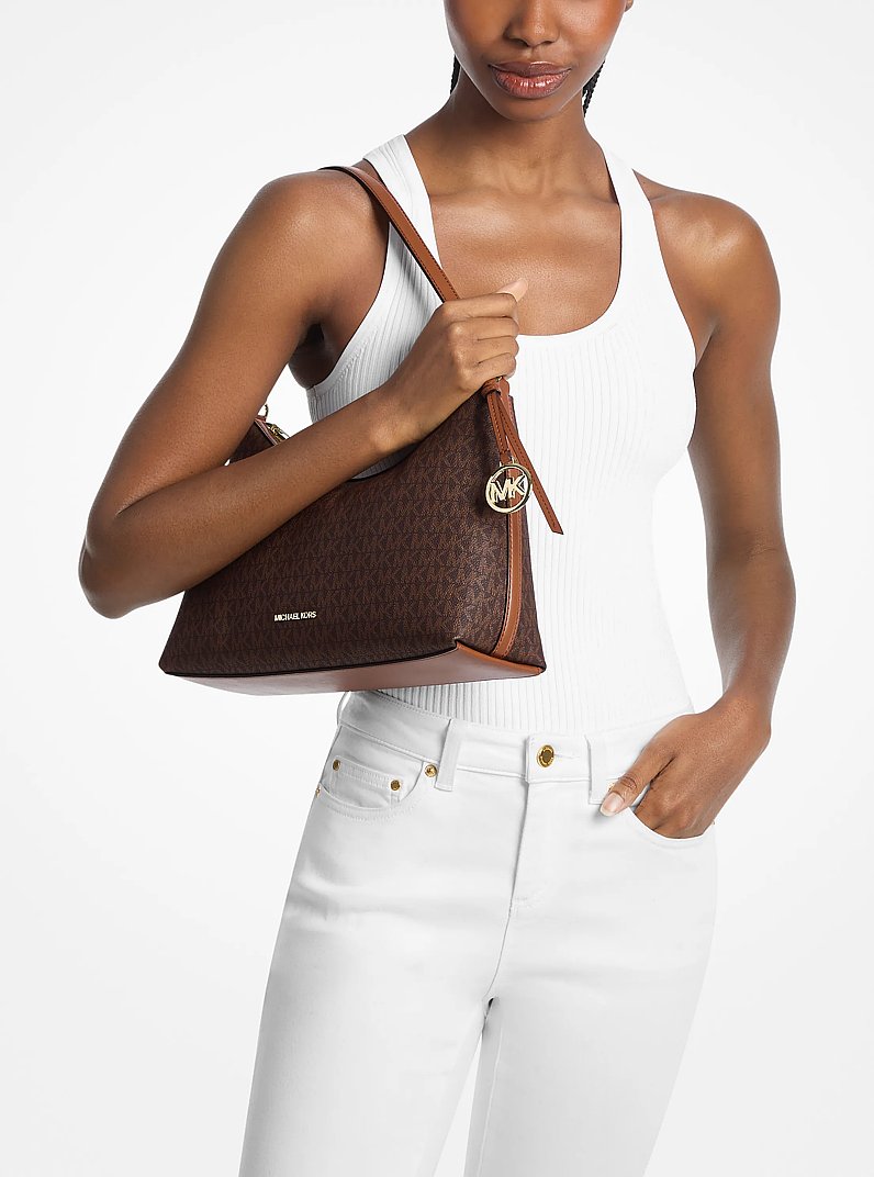 Sammy Medium Signature Logo Convertible Shoulder Bag (BROWN)