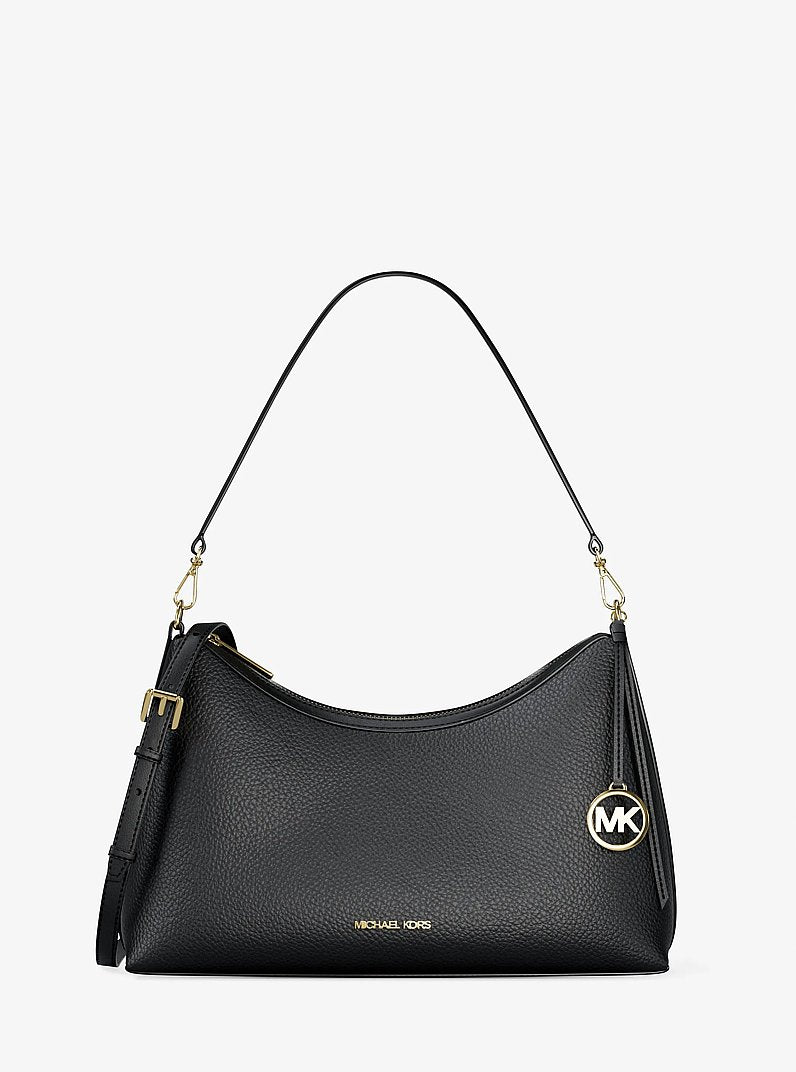 Sammy Medium Pebbled Leather Convertible Shoulder Bag (BLACK)