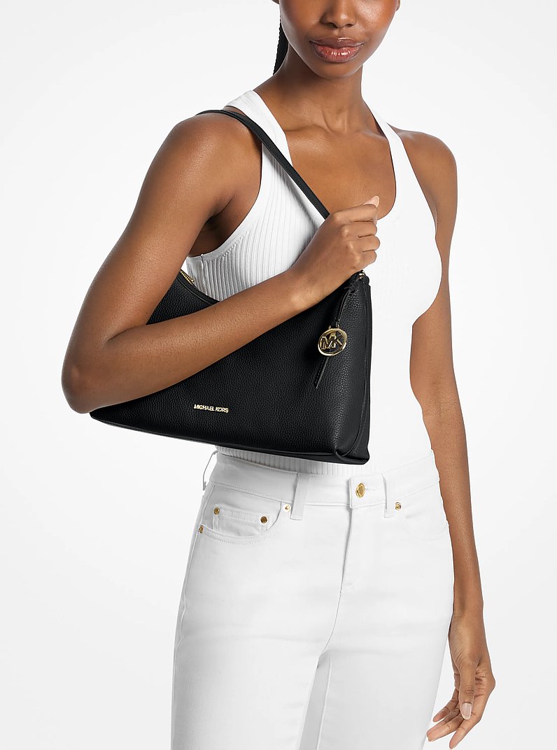 Sammy Medium Pebbled Leather Convertible Shoulder Bag (BLACK)