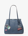 Avalon Medium Embellished Denim Convertible Tote Bag (WASHED DENIM)