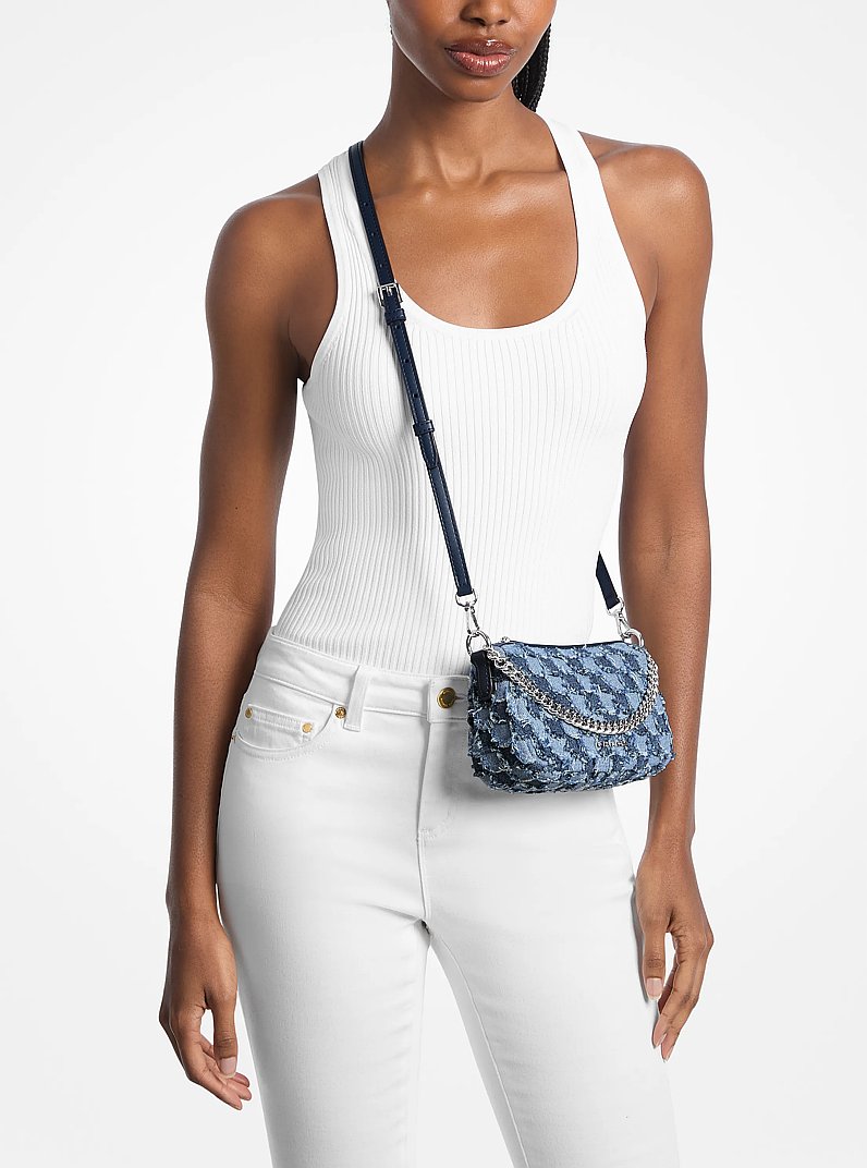 Carmela Small Patchwork Denim Convertible Crossbody Bag (WASHED DENIM)