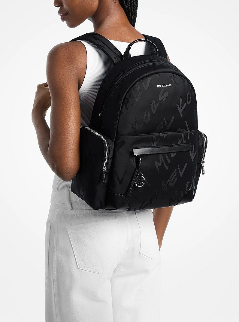 Prescott Large Printed Nylon Backpack (BLACK)