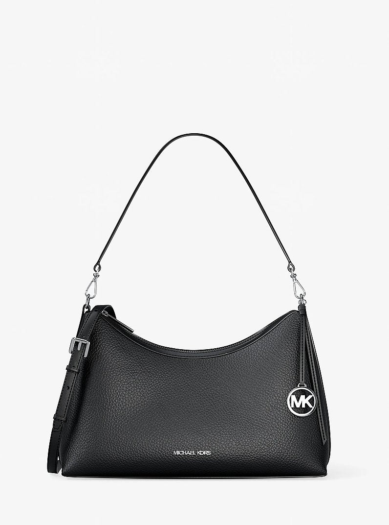 Sammy Medium Pebbled Leather Convertible Shoulder Bag (BLACK)