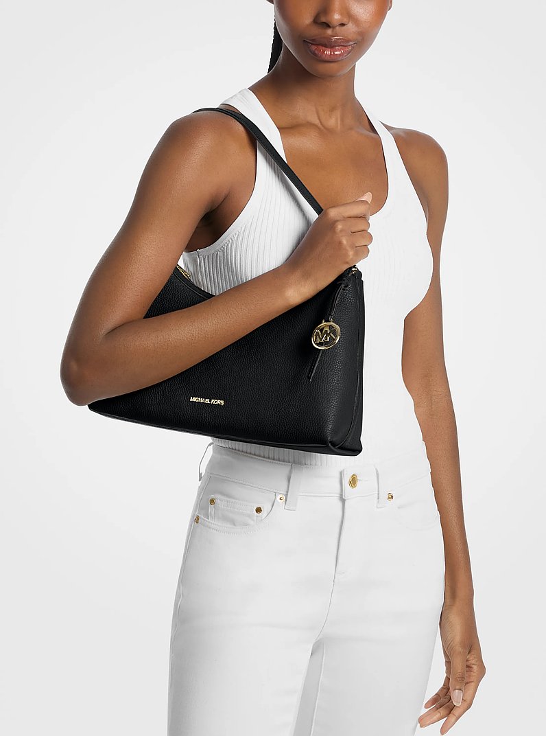 Sammy Medium Pebbled Leather Convertible Shoulder Bag (BLACK)