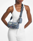 Jet Set Travel Small Embellished Denim Crossbody Bag With Pouch (WASHED DENIM)