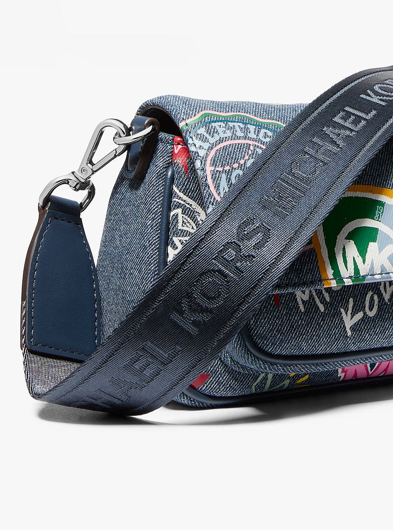 Jet Set Travel Small Embellished Denim Crossbody Bag With Pouch (WASHED DENIM)