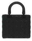CHRISTIAN DOR Canage Lady DOR Hand Bag Calfskin Black MSLOI Auth A