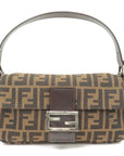 FNDI Mamma Baguette Zucca Canvas Leather Shoulder Bag Brown 26424