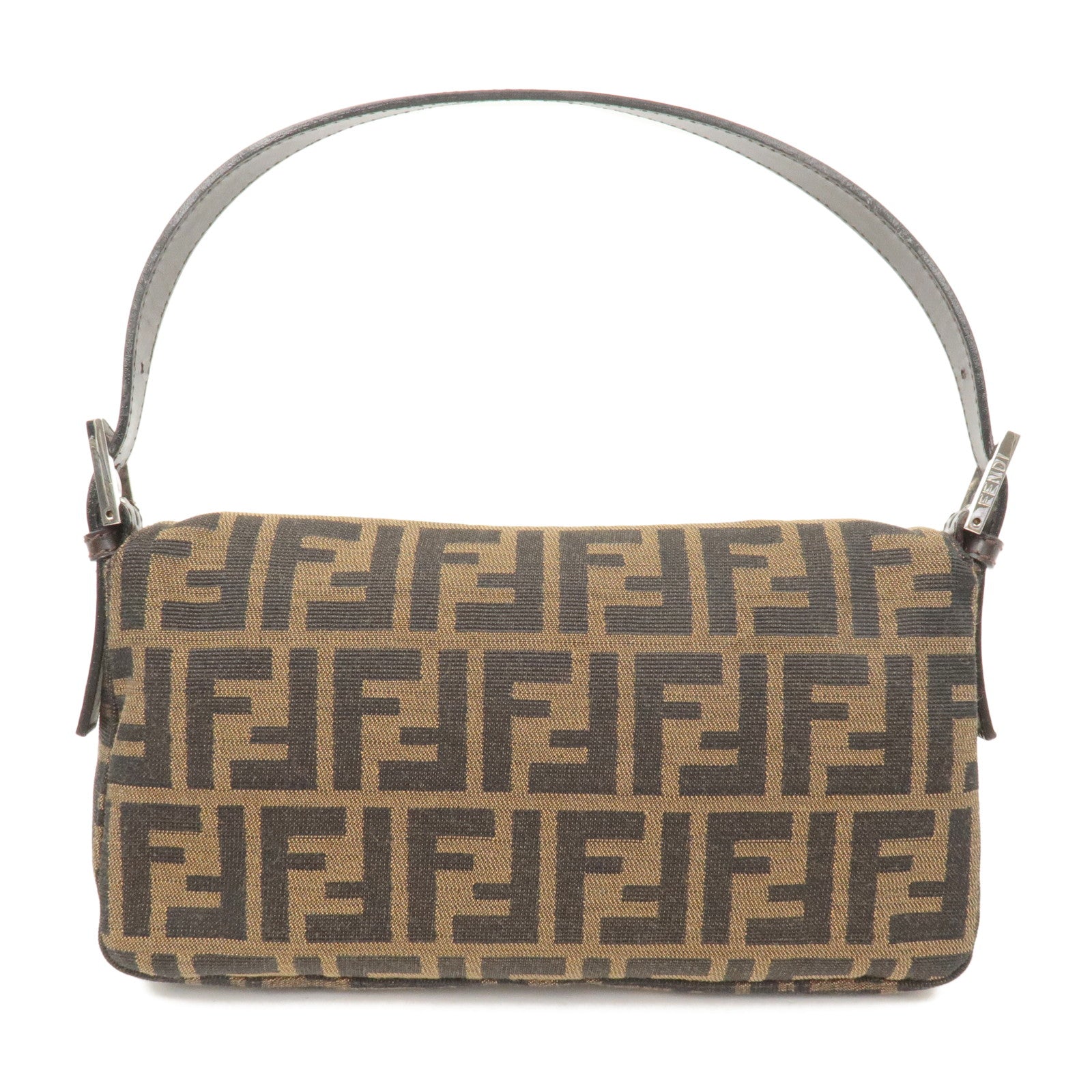 FNDI Mamma Baguette Zucca Canvas Leather Shoulder Bag Brown 26424