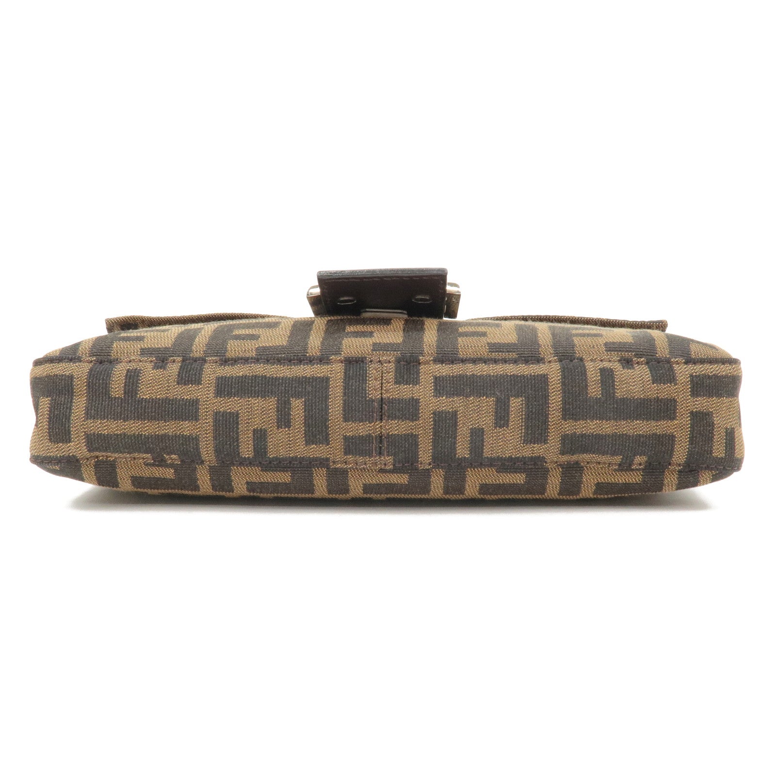 FNDI Mamma Baguette Zucca Canvas Leather Shoulder Bag Brown 26424