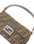 FNDI Mamma Baguette Zucca Canvas Leather Shoulder Bag Brown 26424