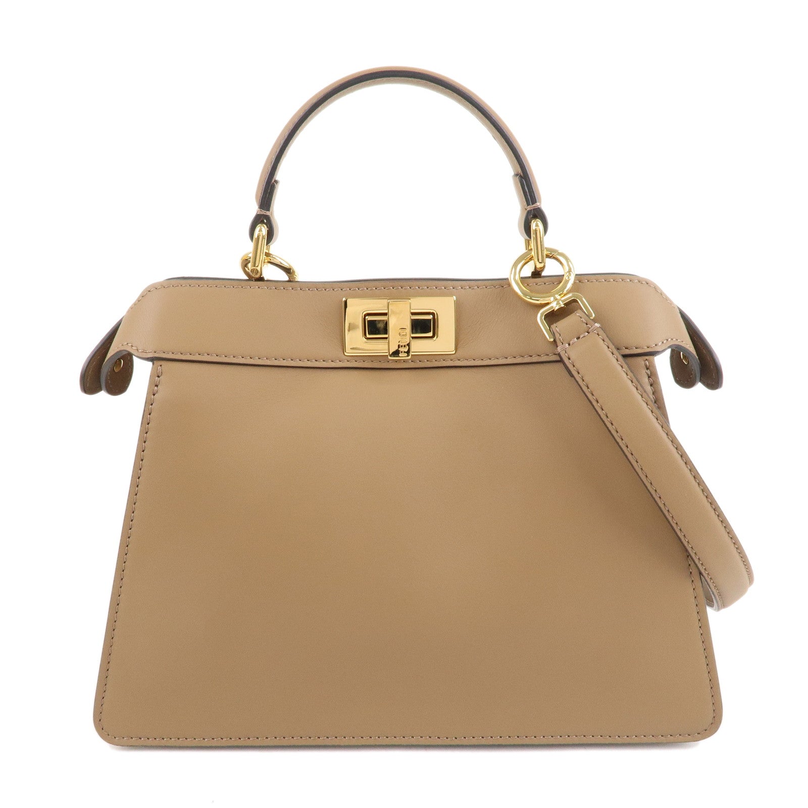 FNDI Leather Peekaboo ISeeU Small Hand Bag Brown 8BN327