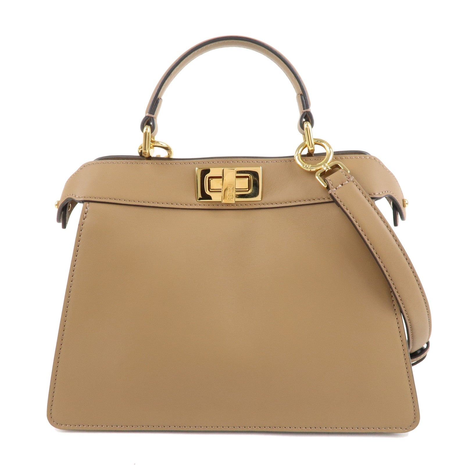 FNDI Leather Peekaboo ISeeU Small Hand Bag Brown 8BN327